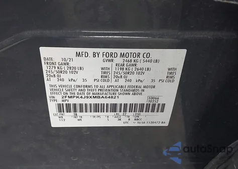 2021 Ford Edge St-Line from USA, damaged, VIN 2FMPK4J9XMBA64821